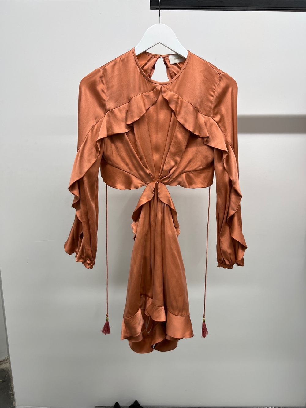 Zimmermann Salmon Silk Long Sleeve Ruffle Dress